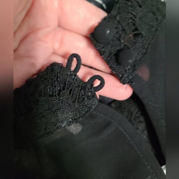 Forever 21 Black High Neck Lace Sheer See-Through Flounce Sleeve Blouse Shirt M - Picture 14 of 14